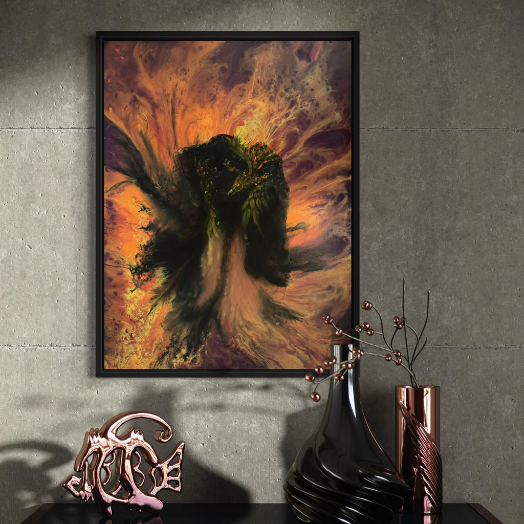 Chromaflow : Phoenix – Original Abstract Firebird Acrylic Painting | Flowing Flame Wall Art | Vibrant Fluid Art on Canvas