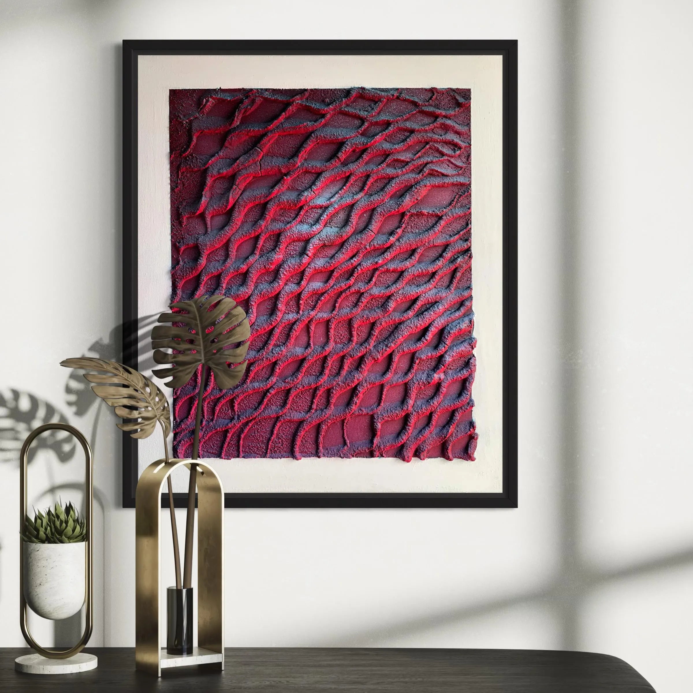 Intrecciare | Sculpted Abstract on Canvas with Fluorescent Pink DNA-Inspired Patterns