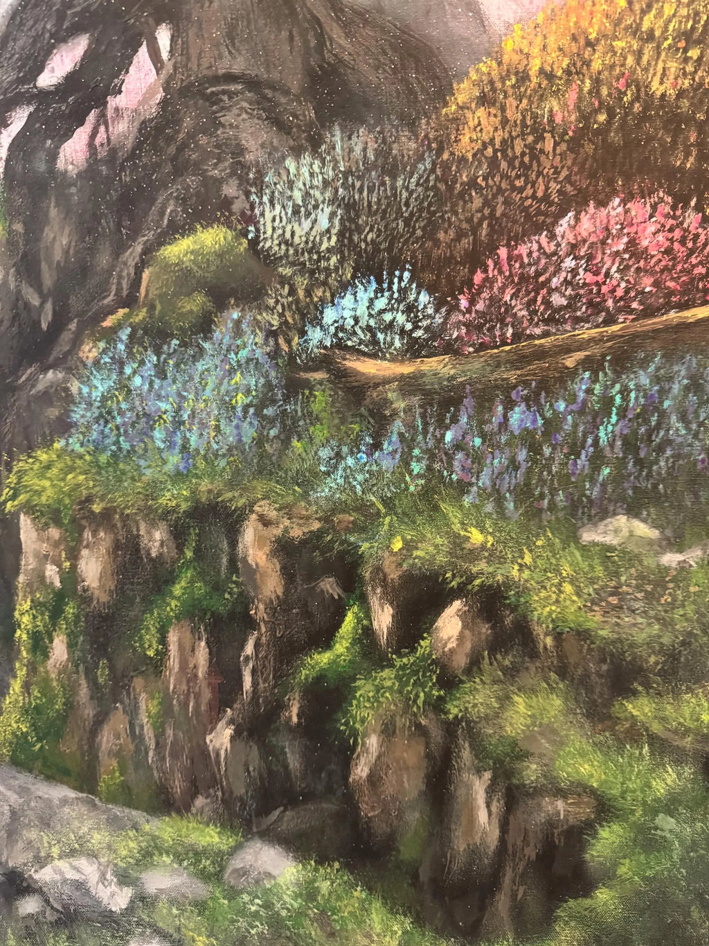 AOKI – Monumental Original Blue Tree Painting | UV Reactive Neon Acrylic Fantasy Landscape | Collector Artwork