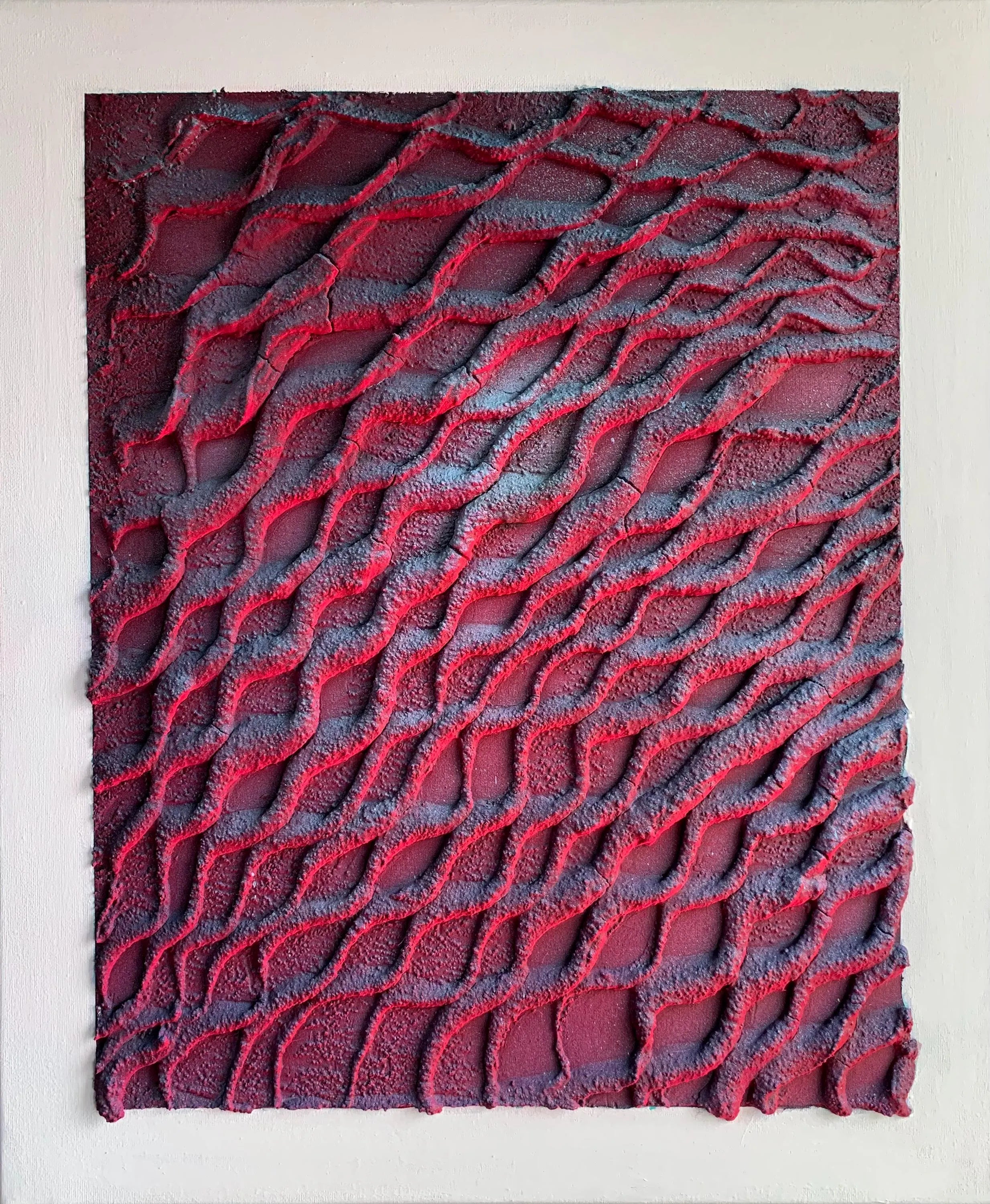 Intrecciare | Sculpted Abstract on Canvas with Fluorescent Pink DNA-Inspired Patterns