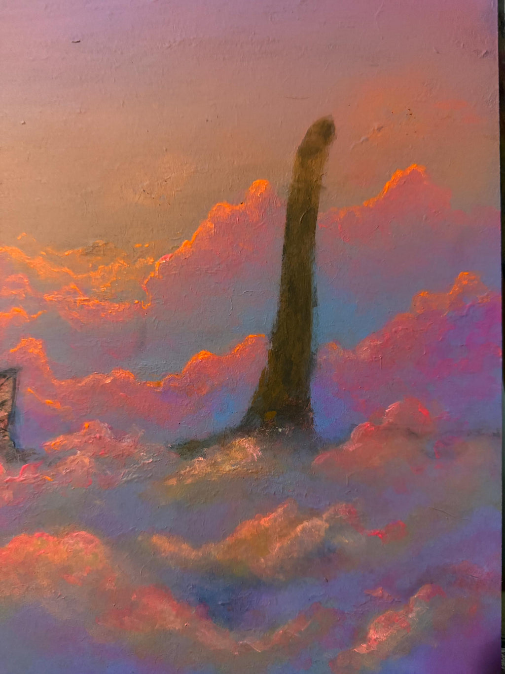 Cat Heaven – Original Acrylic Painting | Cat Walking on Clouds with Neon Fluorescent Glow Under UV Light