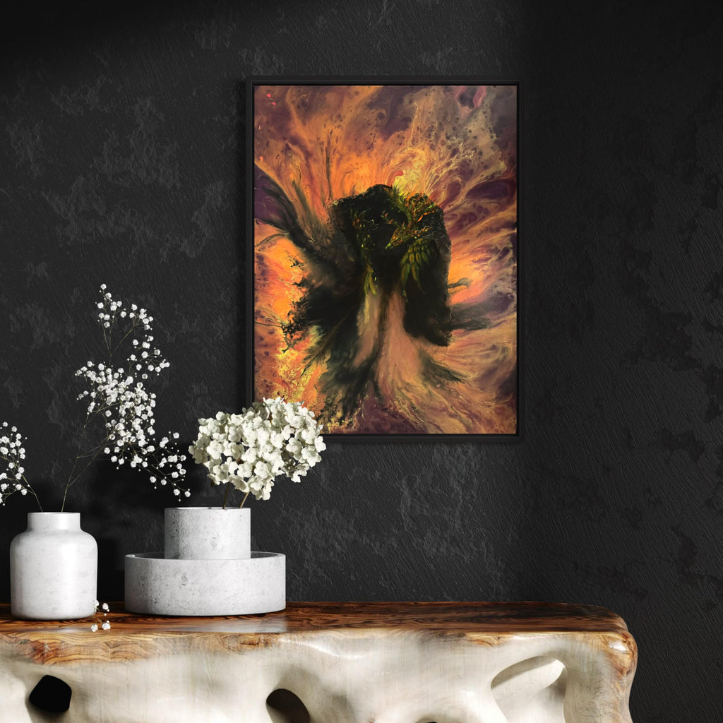 Chromaflow : Phoenix – Original Abstract Firebird Acrylic Painting | Flowing Flame Wall Art | Vibrant Fluid Art on Canvas