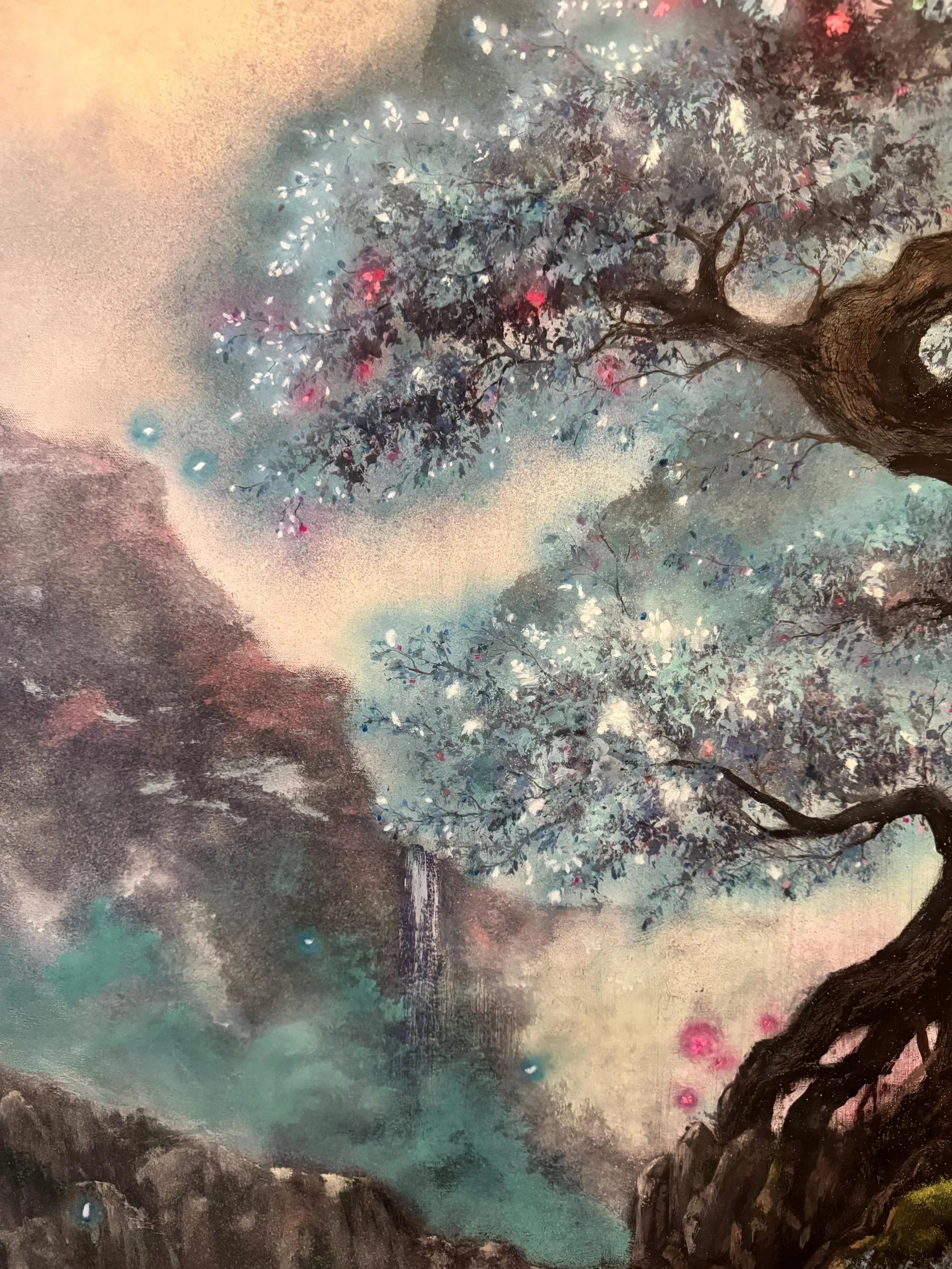 AOKI – Monumental Original Blue Tree Painting | UV Reactive Neon Acrylic Fantasy Landscape | Collector Artwork