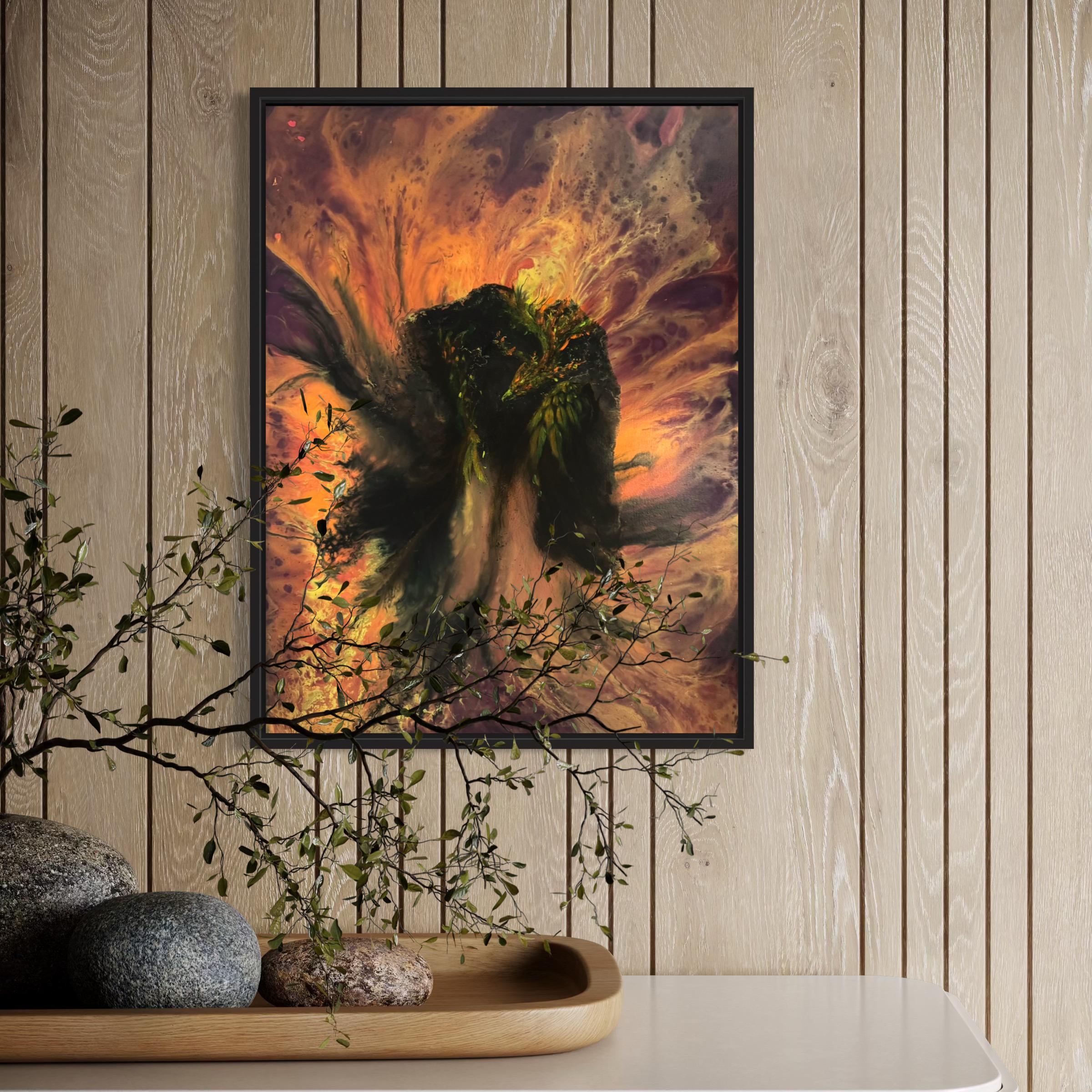 Chromaflow : Phoenix – Original Abstract Firebird Acrylic Painting | Flowing Flame Wall Art | Vibrant Fluid Art on Canvas