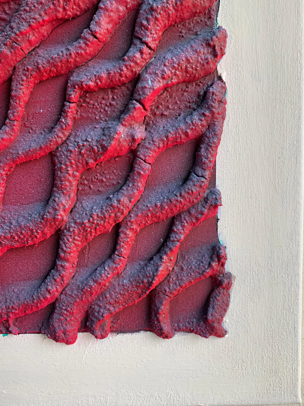 Intrecciare | Sculpted Abstract on Canvas with Fluorescent Pink DNA-Inspired Patterns