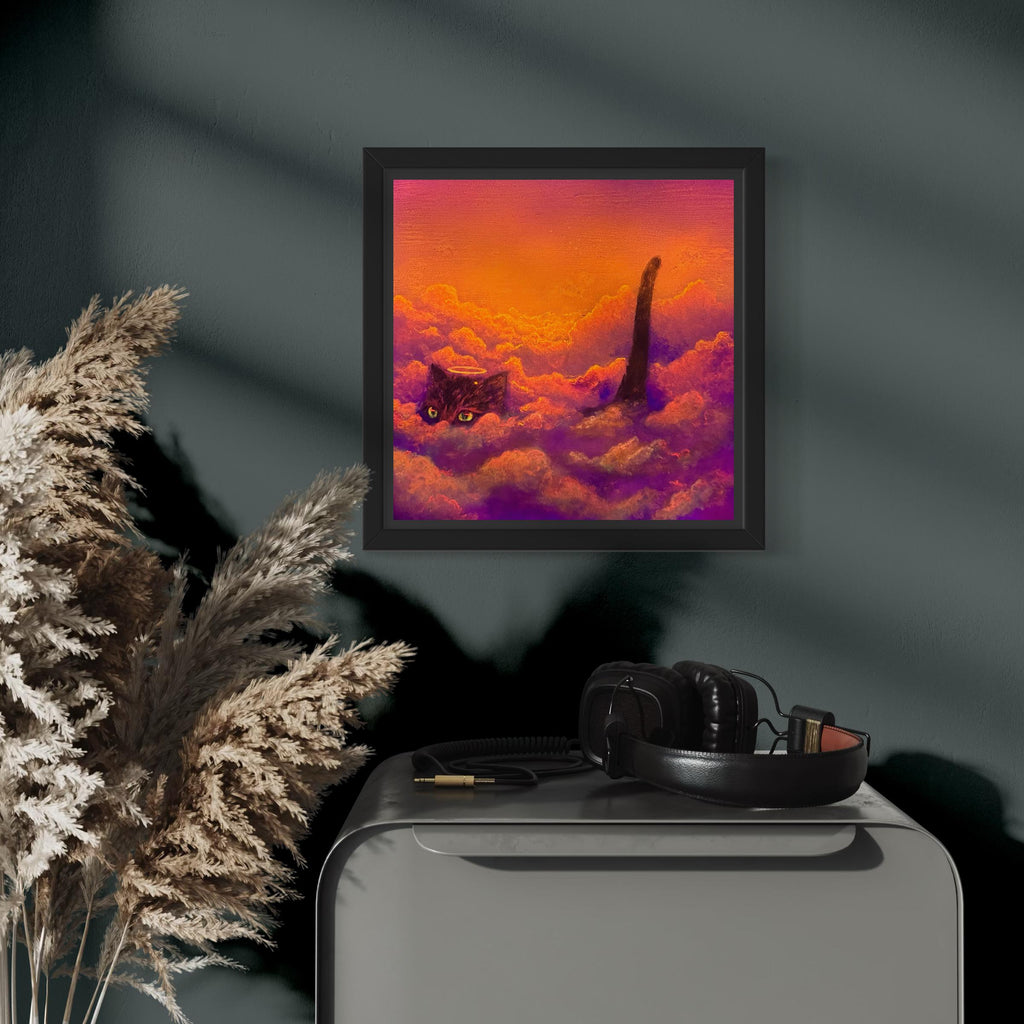 Cat Heaven – Original Acrylic Painting | Cat Walking on Clouds with Neon Fluorescent Glow Under UV Light
