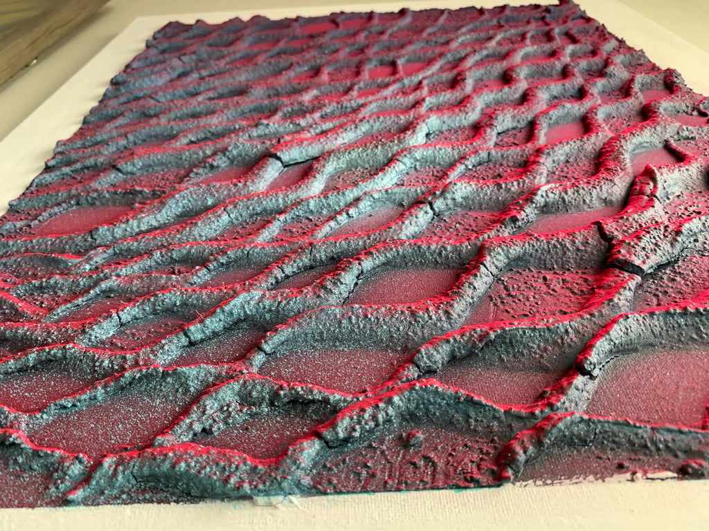 Intrecciare | Sculpted Abstract on Canvas with Fluorescent Pink DNA-Inspired Patterns
