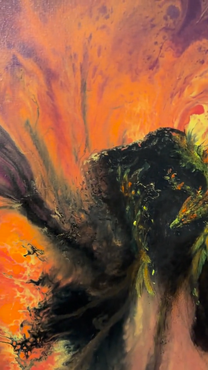 Chromaflow : Phoenix – Original Abstract Firebird Acrylic Painting | Flowing Flame Wall Art | Vibrant Fluid Art on Canvas